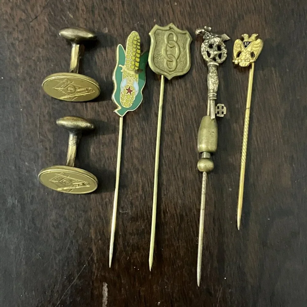 Antique & Vintage Masonic Shriner Jewelry Lot Cufflinks Stick Pin 32 Odd Fellows